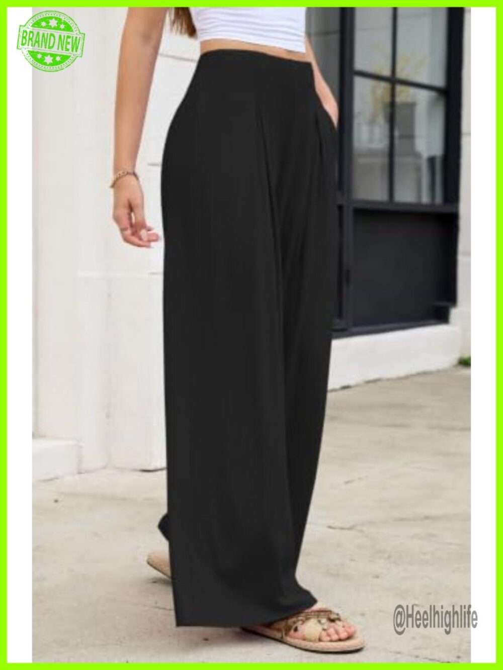Womens Wide Leg Palazzo Pants Ribbed High Waist Pleated Trousers - Picture 3 of 6